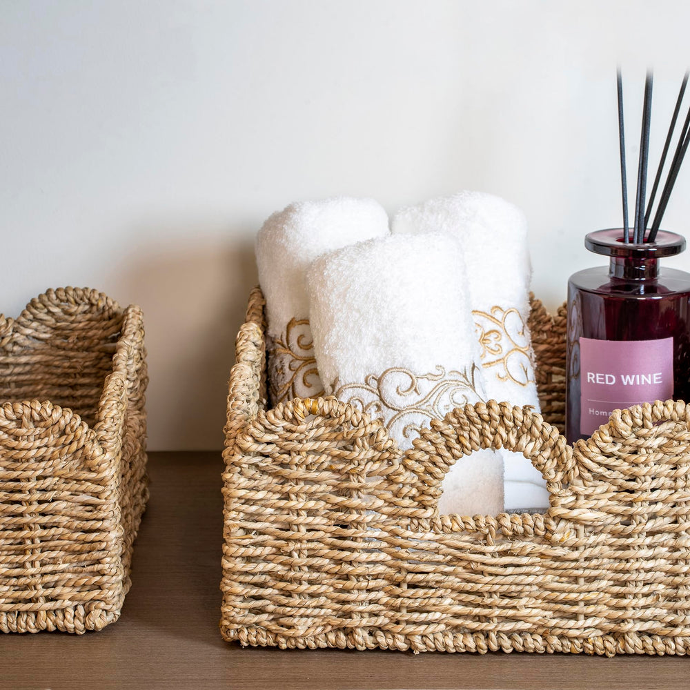 Floramill scalloped basket bathroom storage displays breathable design for essentials