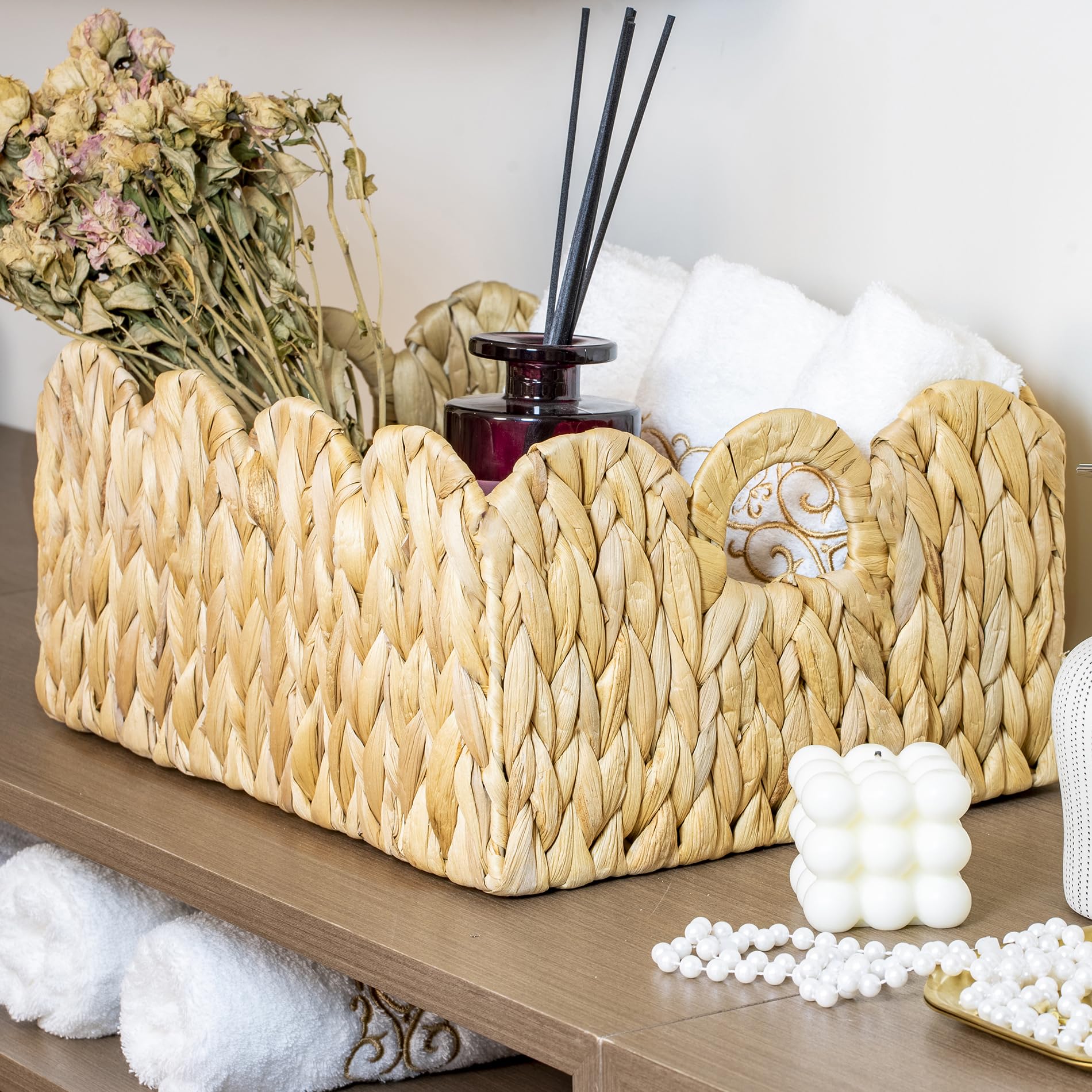 Floramill scalloped basket – seagrass small – versatile storage for shelves and closets.