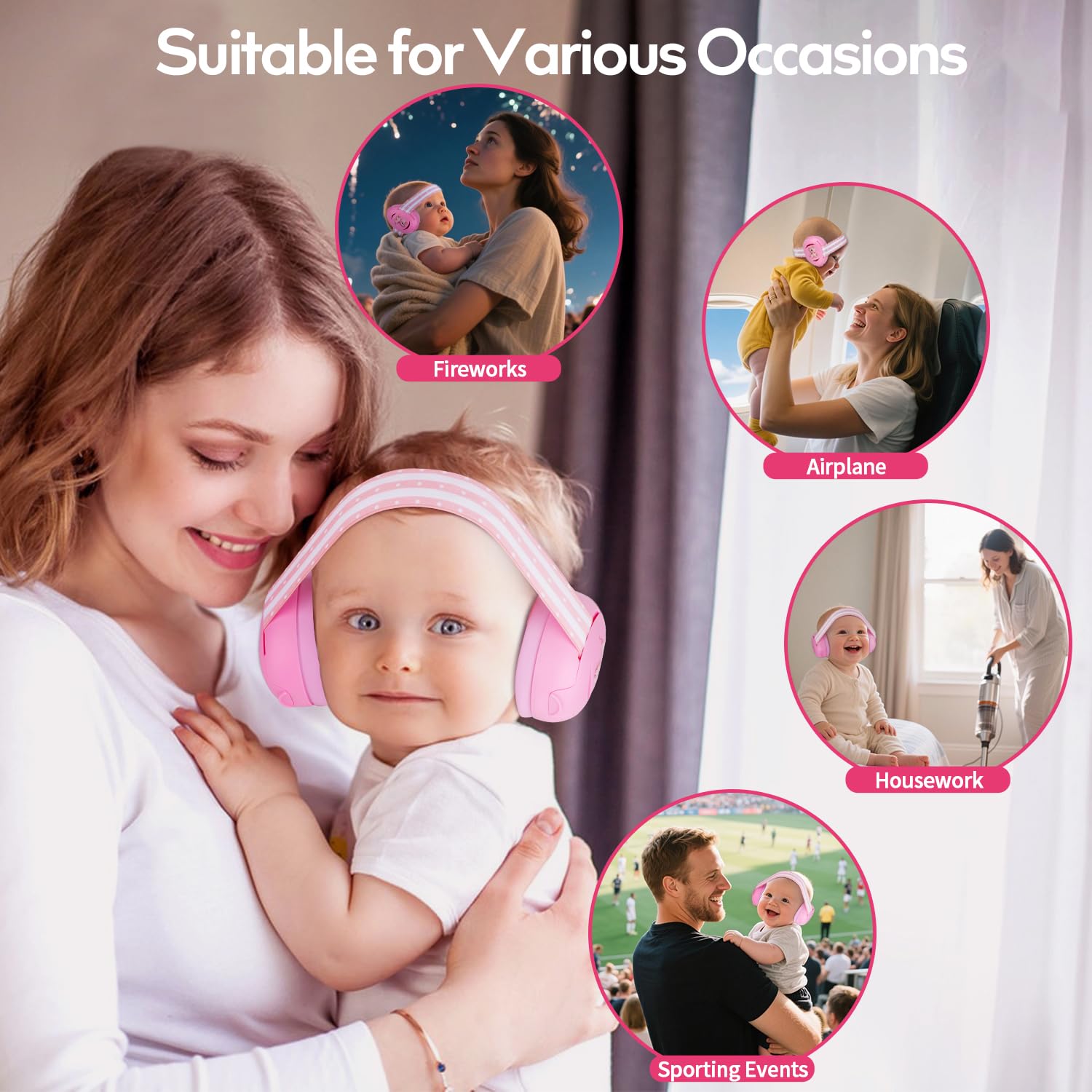Floriogra baby headphones 26dB noise reduction protects during noisy events.