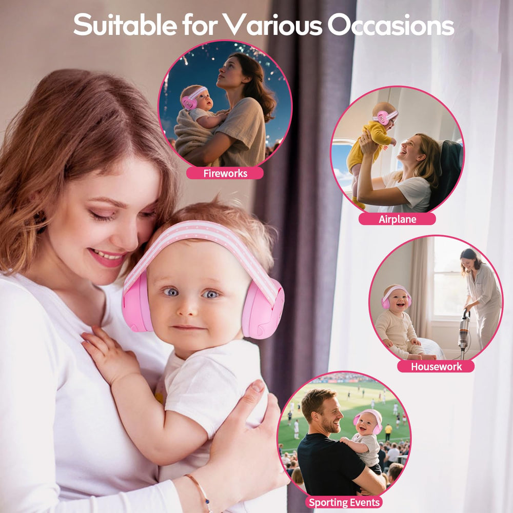 Floriogra baby headphones 26dB noise reduction protects during noisy events.