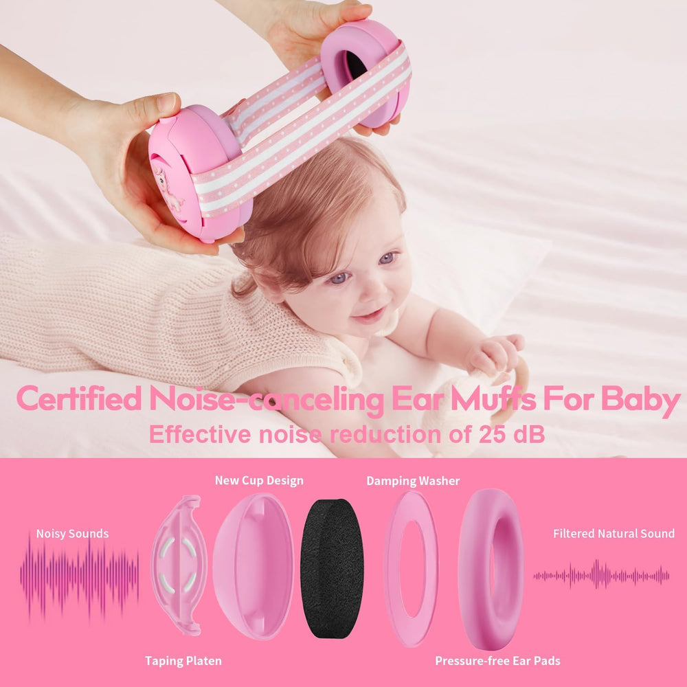 Floriogra Baby Headphones with adjustable Velcro strap for secure fit as baby grows.