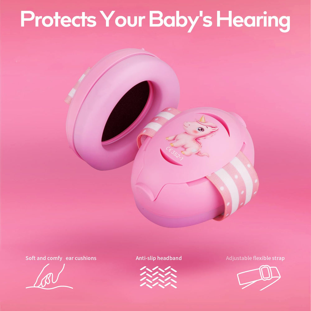 Floriogra baby headphones close-up shows soft PU padding for gentle comfort.