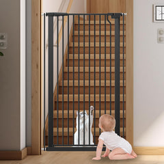 Flower Frail 51.18-inch gate in doorway demonstrates tall containment for cats.