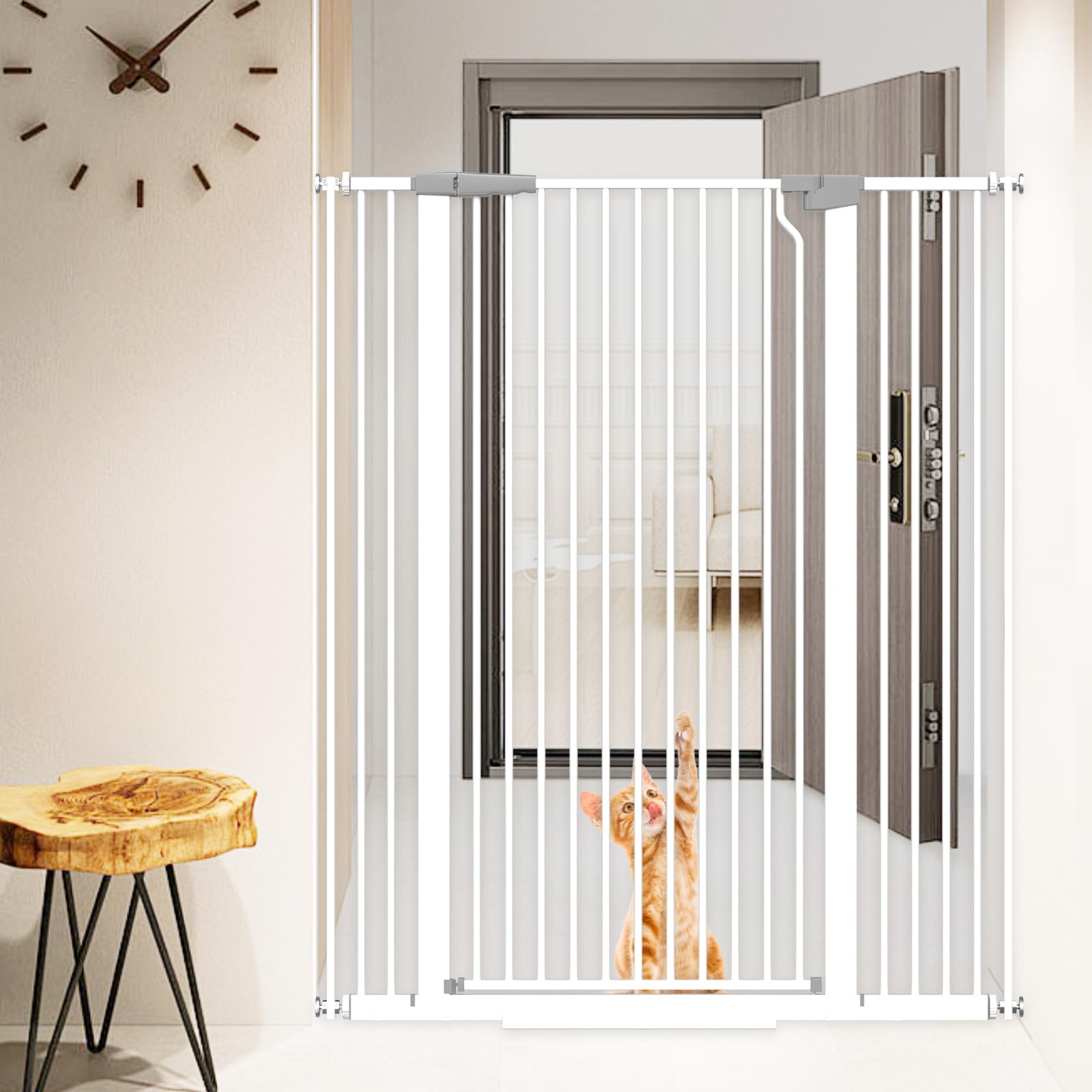 Flower Frail 51.18-inch extra tall pet gate front view keeps cats secure in doorway