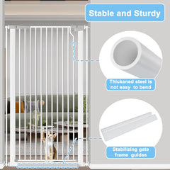 Flower Frail door gate shows double-lock safety release reduces accidental openings.