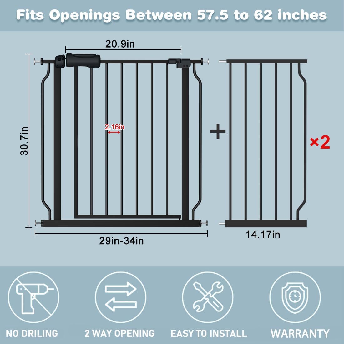 Flower Frail pressure-mounted baby gate installation requires no drilling for quick setup.