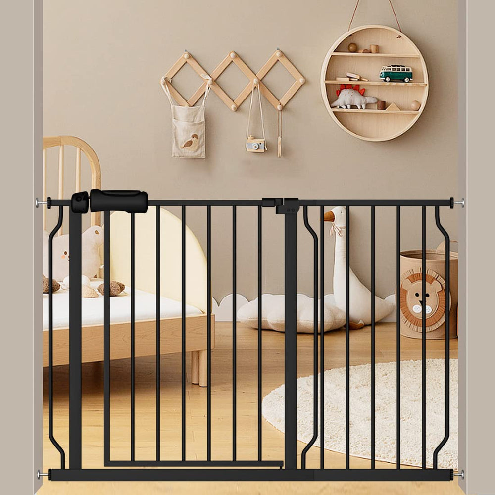 Flower Frail walk-through black baby gate front view—durable safety for babies and pets.