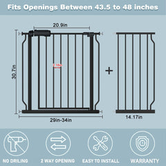 Flower Frail walk-through black baby gate side view—sturdy steel frame for durability.