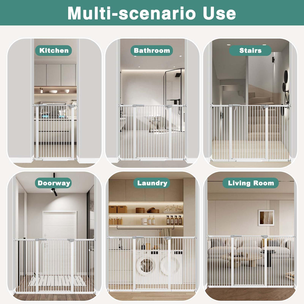 Flower Frail white metal gate complements home decor and safety needs.