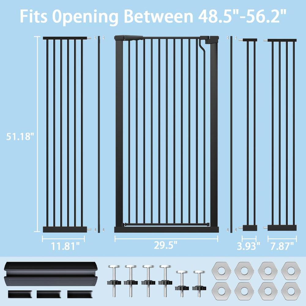 Flower Frail width range cat gate fits openings from 48.5 to 56.2 inches.
