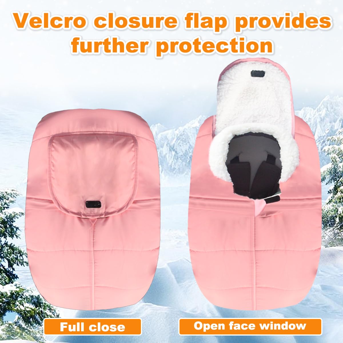 Flower Frail winter baby car seat cover inner coral fleece adds soft warmth for newborn comfort.