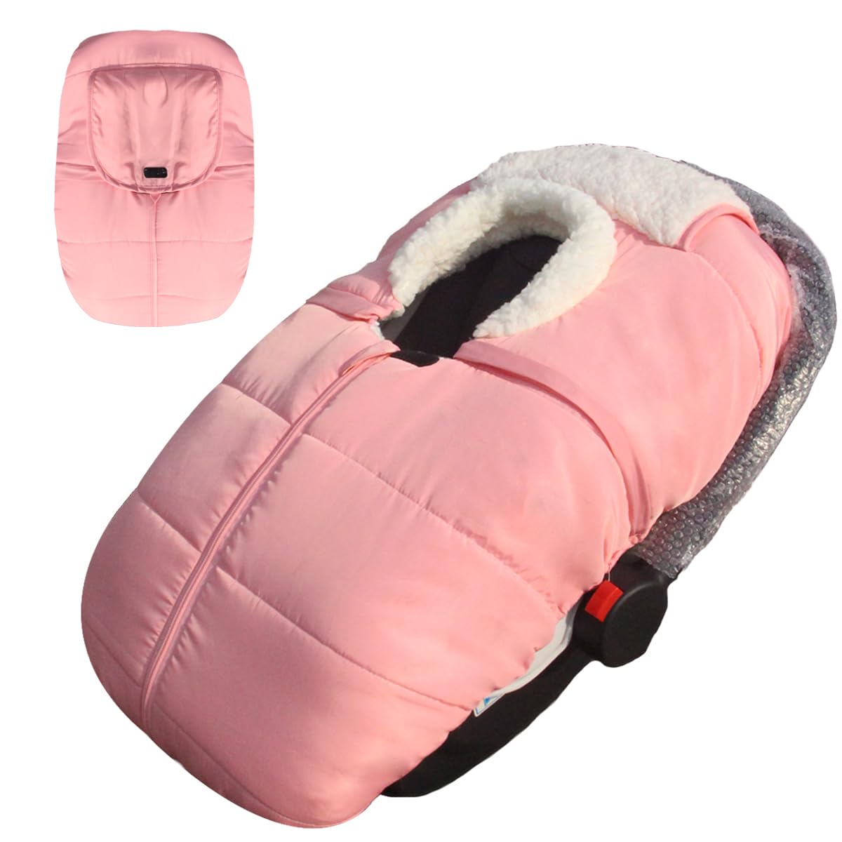 Flower Frail winter baby car seat cover outer shell provides windproof warmth on outings.