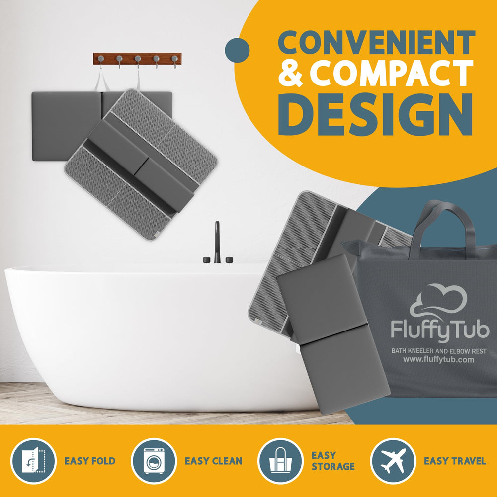 FluffyTub 2-inch thick memory foam cushions knees and elbows for comfortable baths.