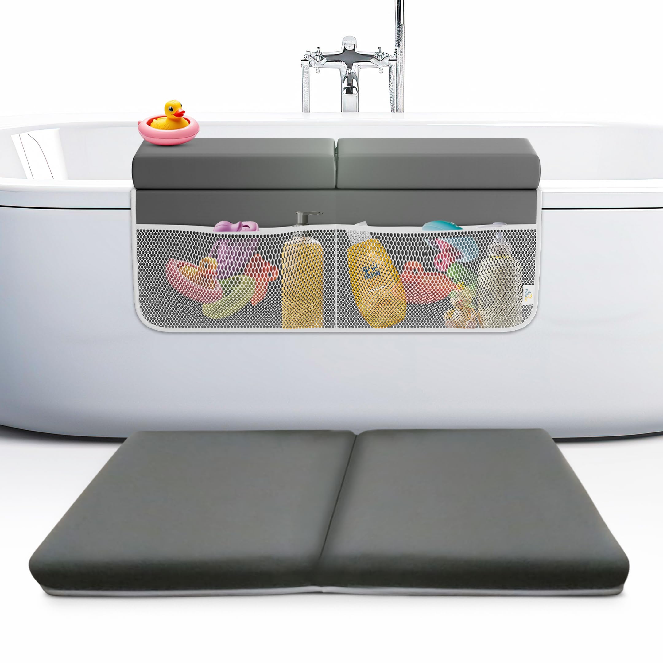 FluffyTub baby bath kneeler with 8 non-slip suction cups provides stable support during bath time.