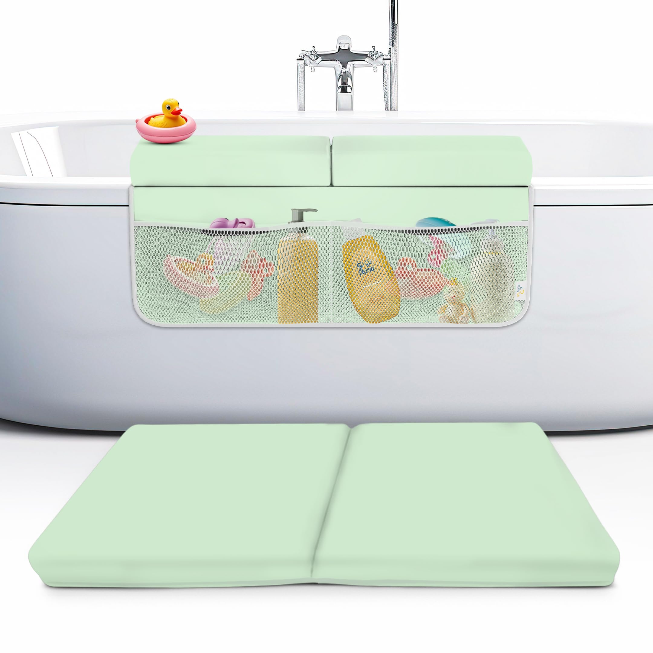 FluffyTub bath kneeler front-view provides comfortable knee support during baby baths