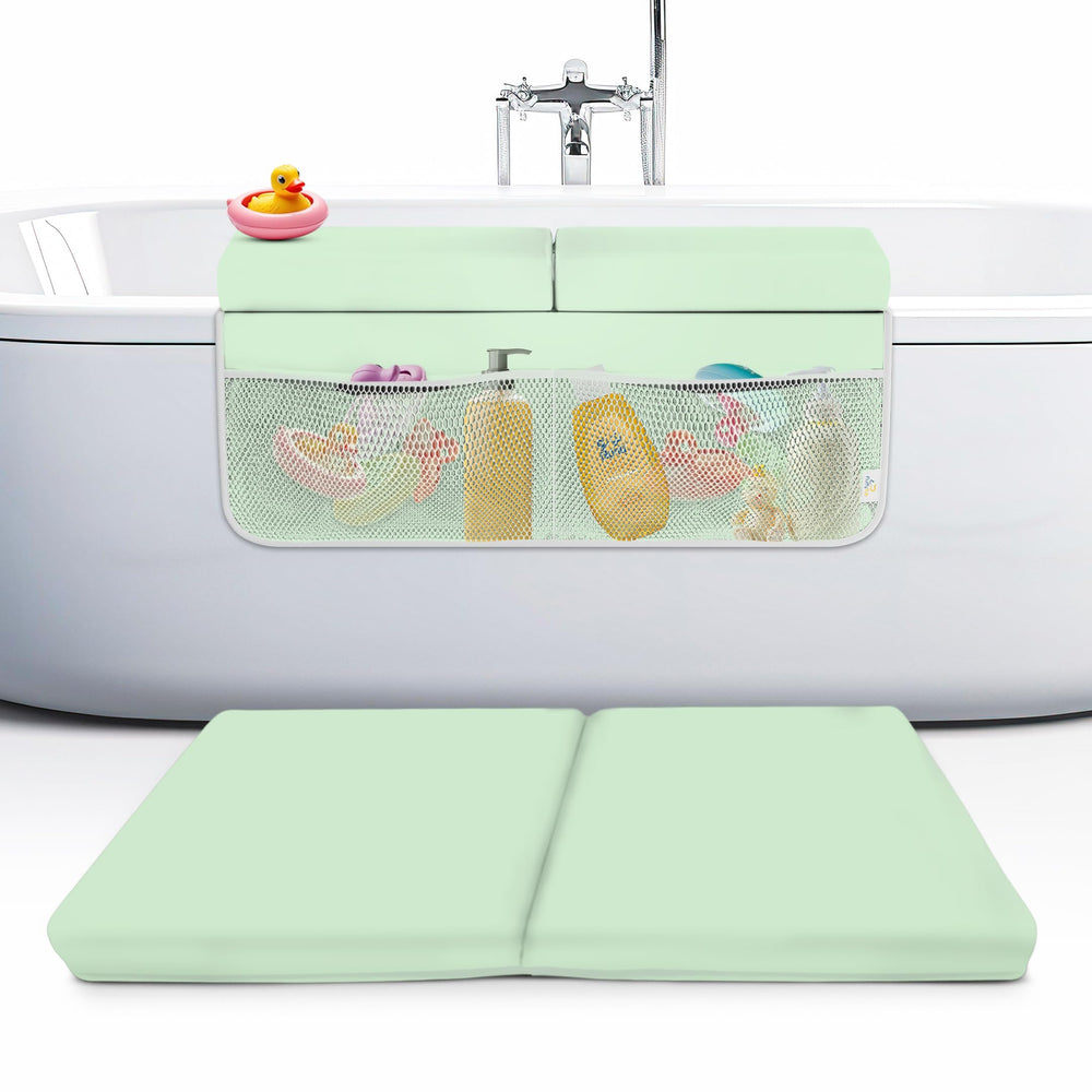 FluffyTub bath kneeler front-view provides comfortable knee support during baby baths