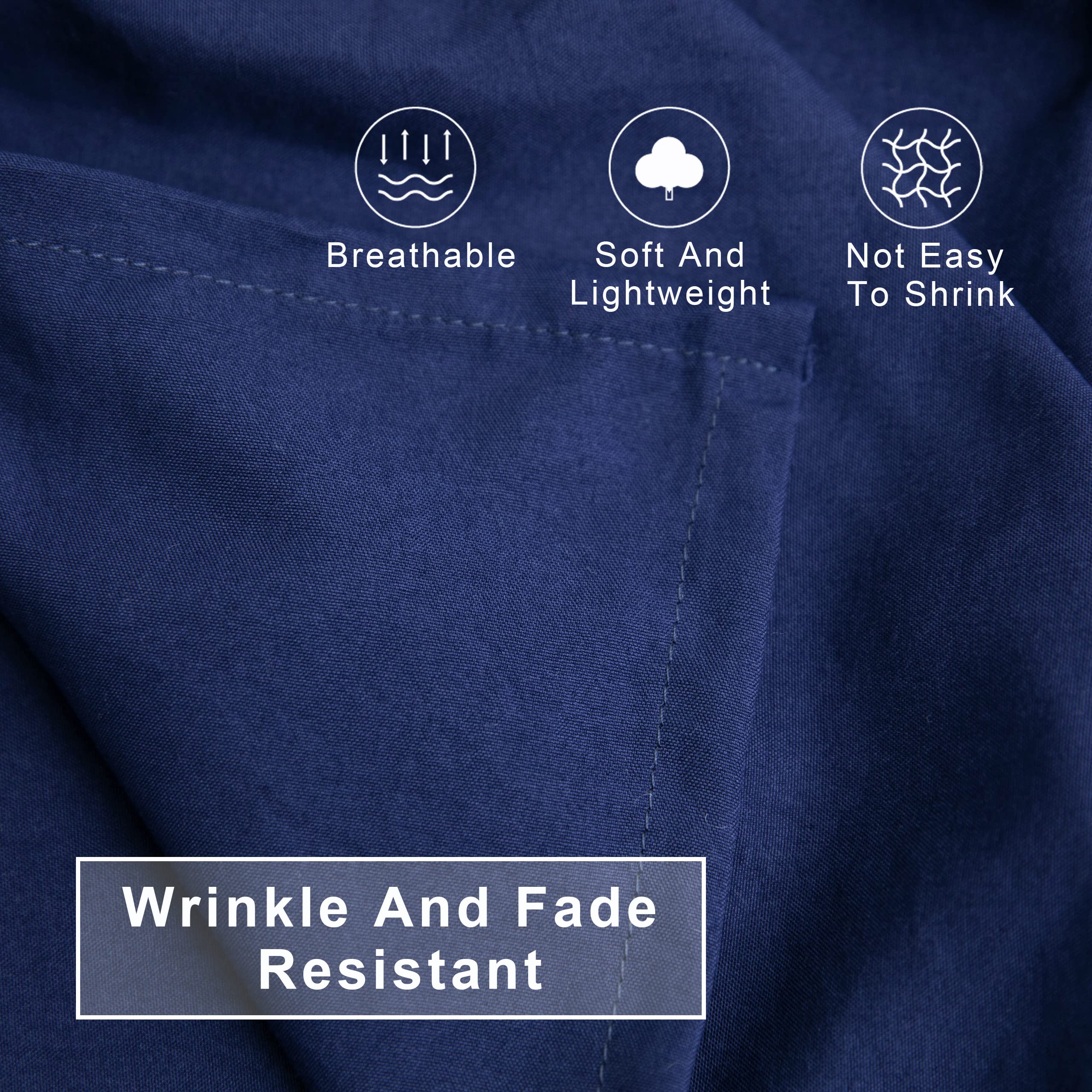 FLXXIE toddler bedding navy blue flat sheet showing generous dimensions and breathable microfiber feel.