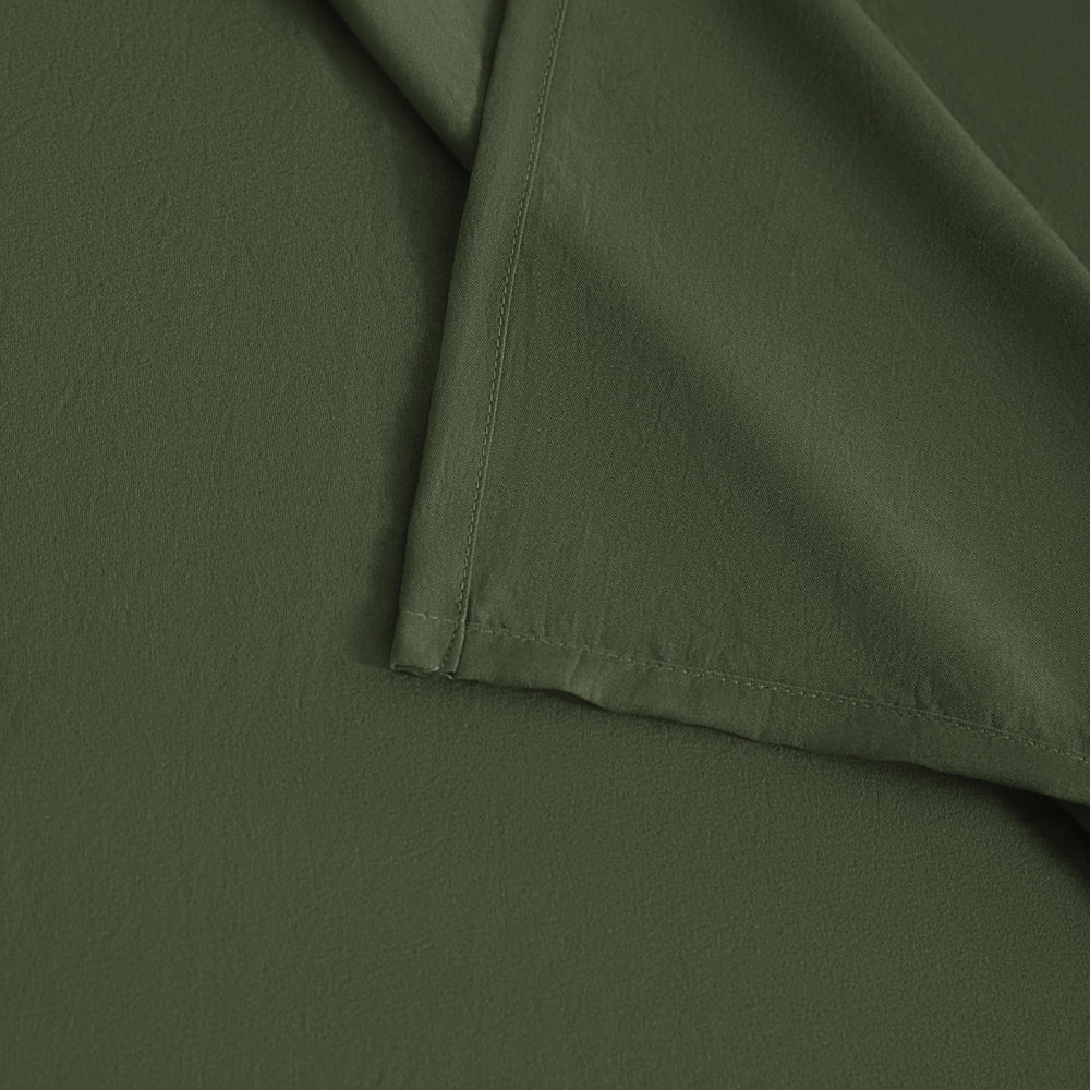FLXXIE olive flat sheet showcases breathable microfiber for cozy bedtime layering