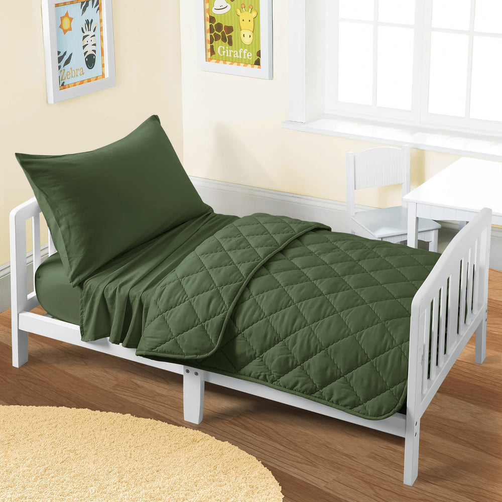 FLXXIE room-ready olive bedding set fits toddler beds for a cohesive cozy space