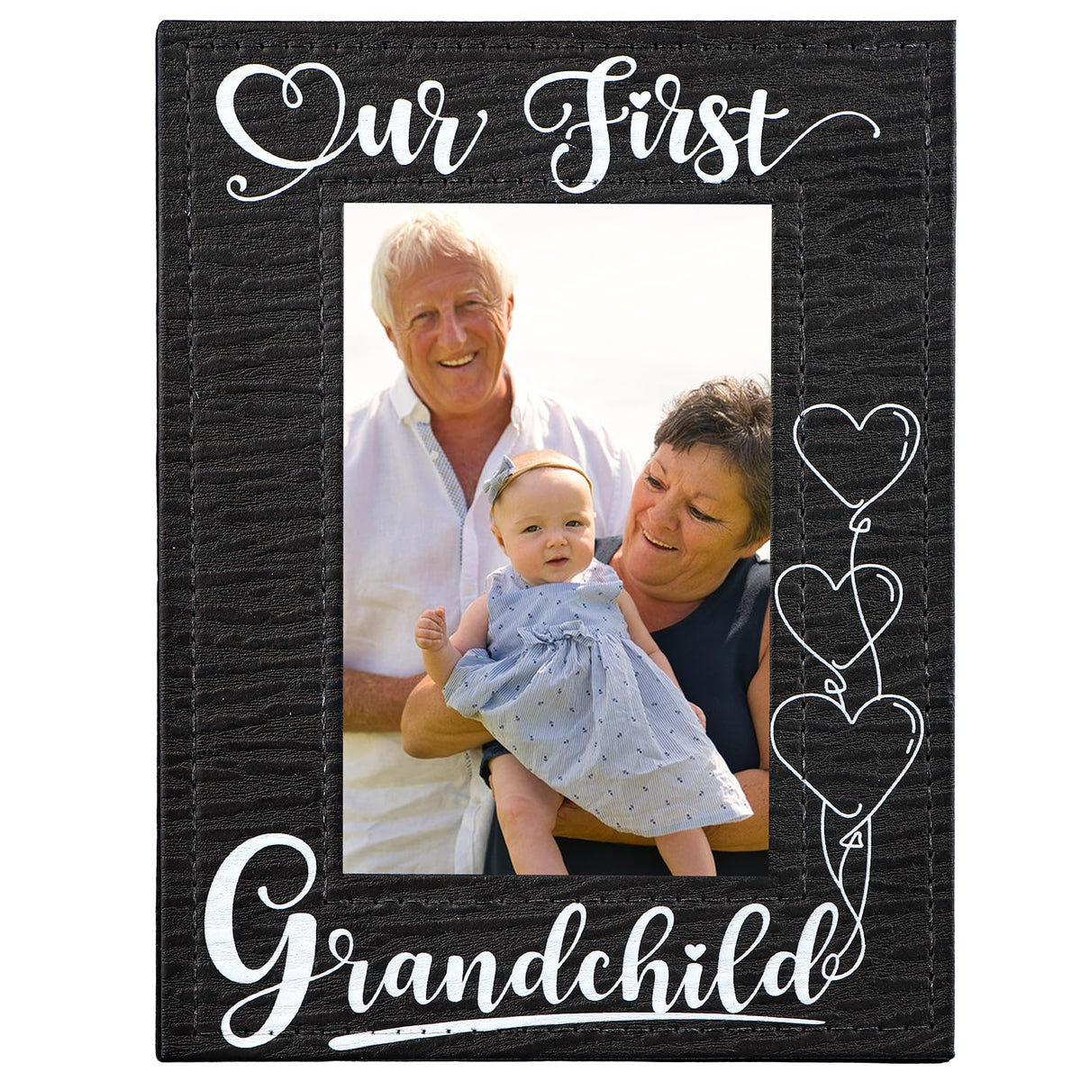 FLYAB first-time grandparents frame front detail shows leather-like finish for keepsakes