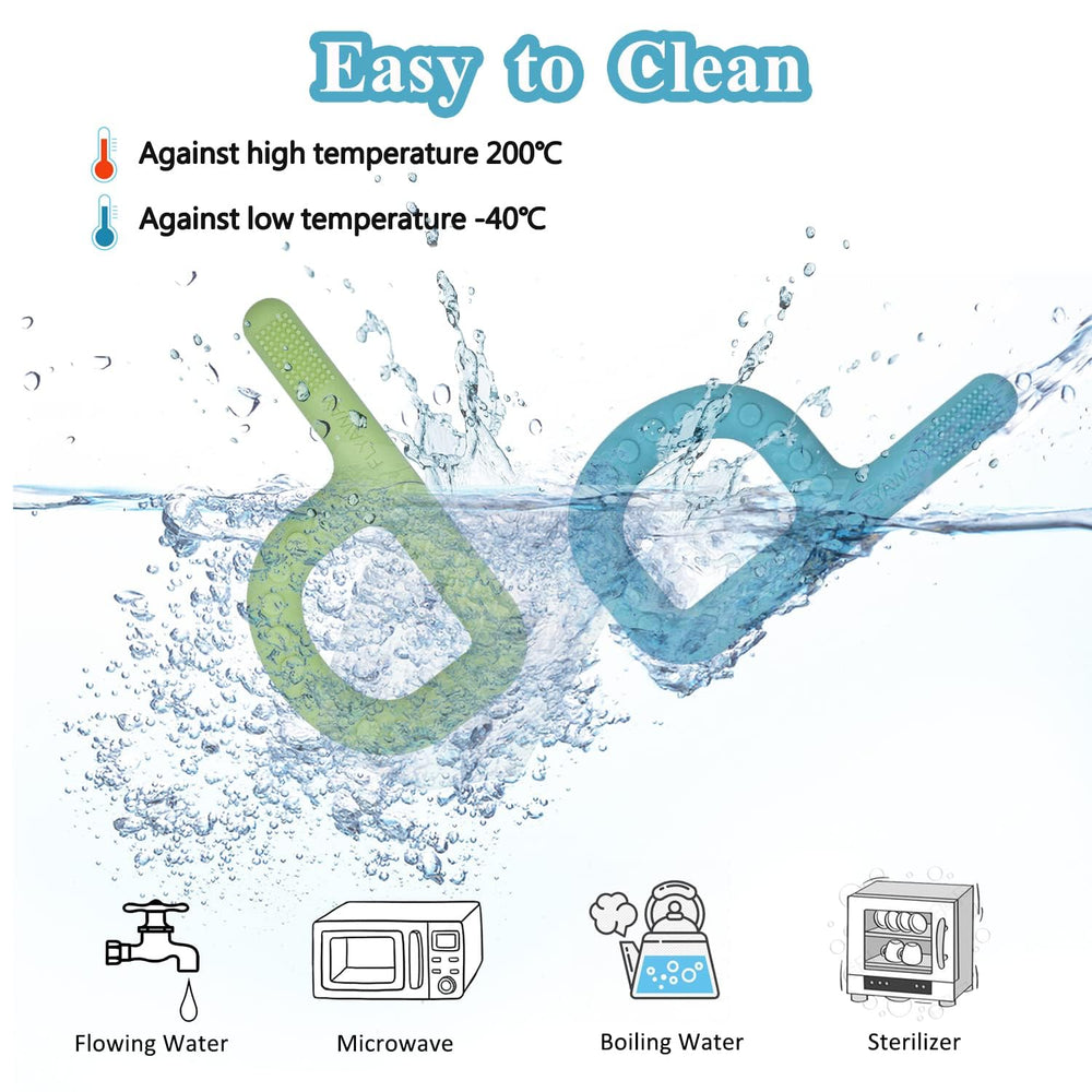 Flyaway baby teether four-pack provides versatile on-the-go options.