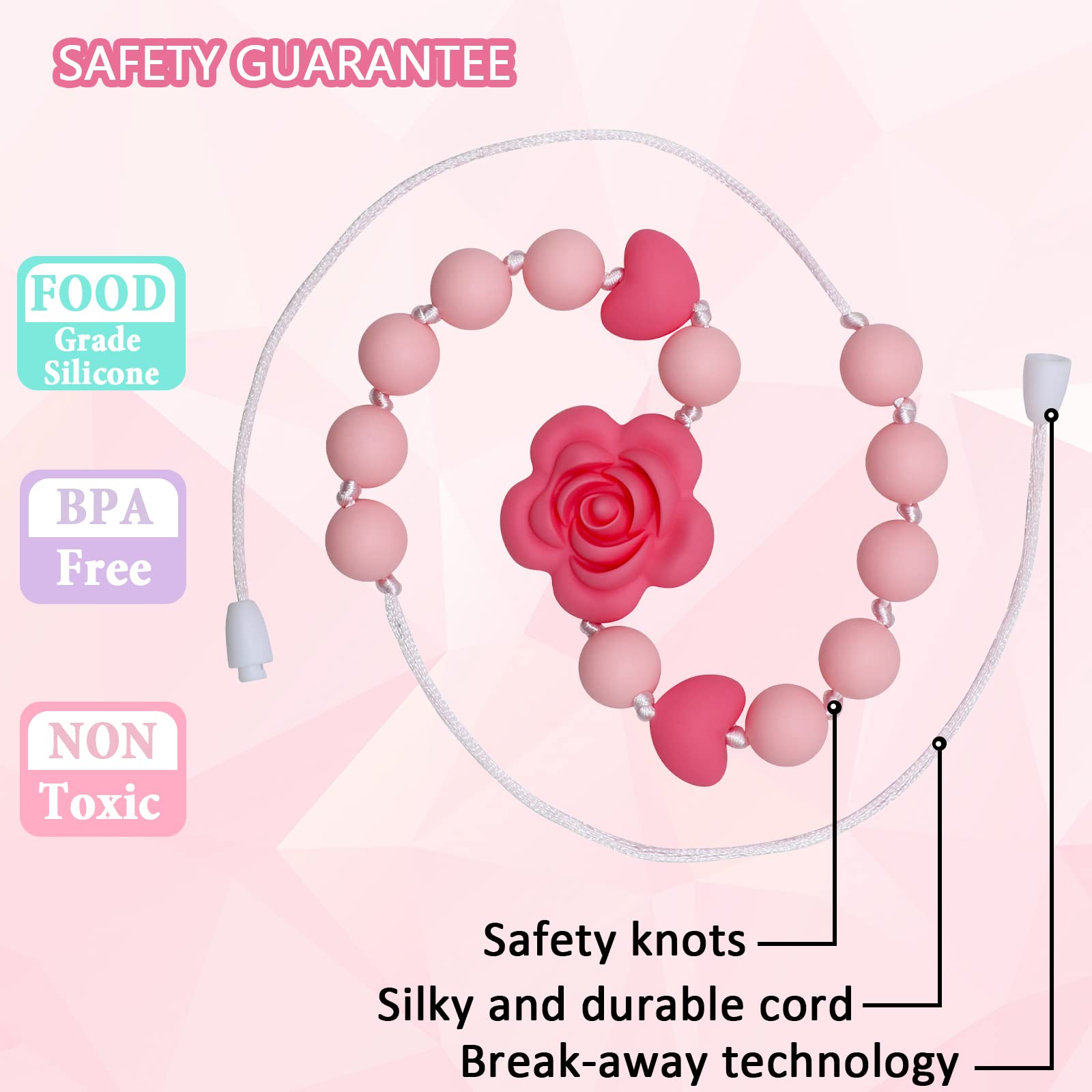 Flyaway chew necklace breakaway clasps enhance safety during active play
