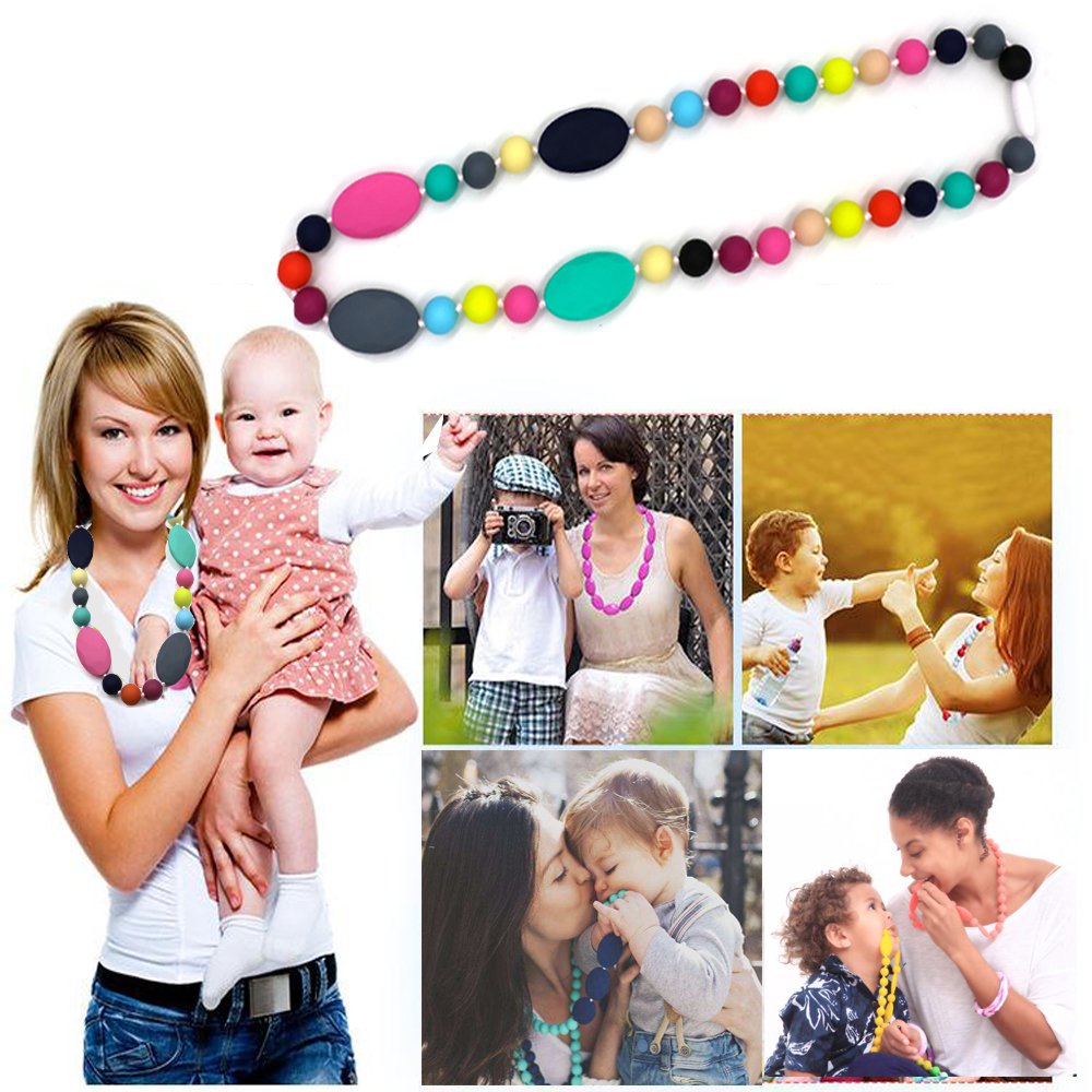 Flyaway chew-necklace hair-friendly-cord emphasizes smooth cord that won't pull hair.