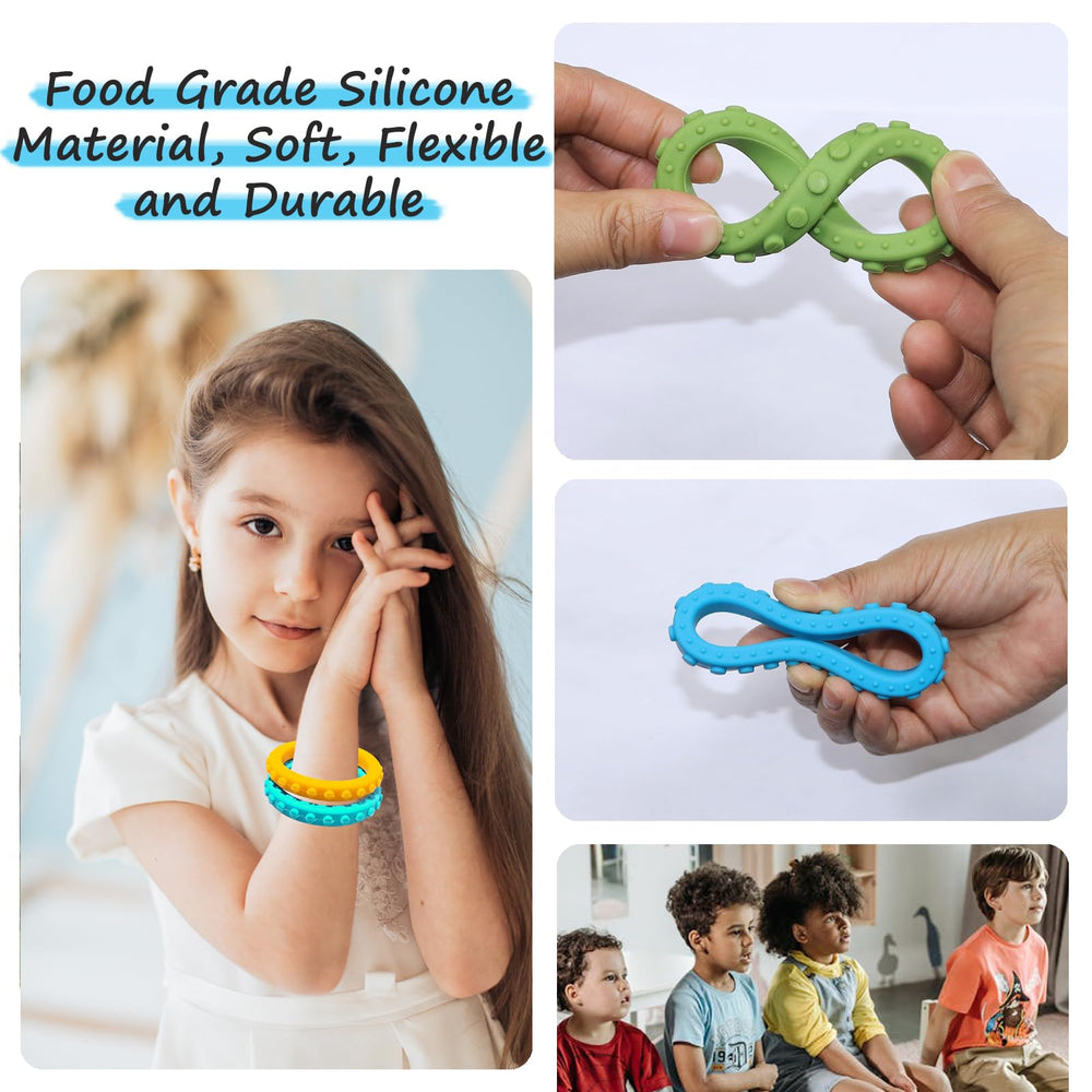Flyaway sensory chew bracelets colors showing kid-friendly texture variety and benefits