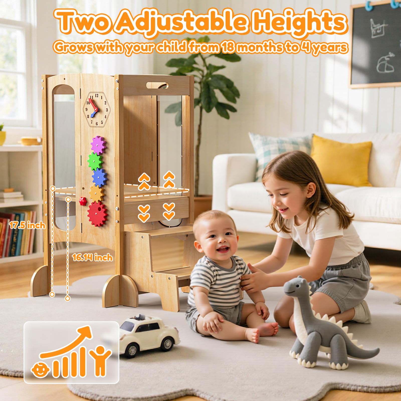 FlyingBoom toddler tower non-slip pads improve stability on floors.
