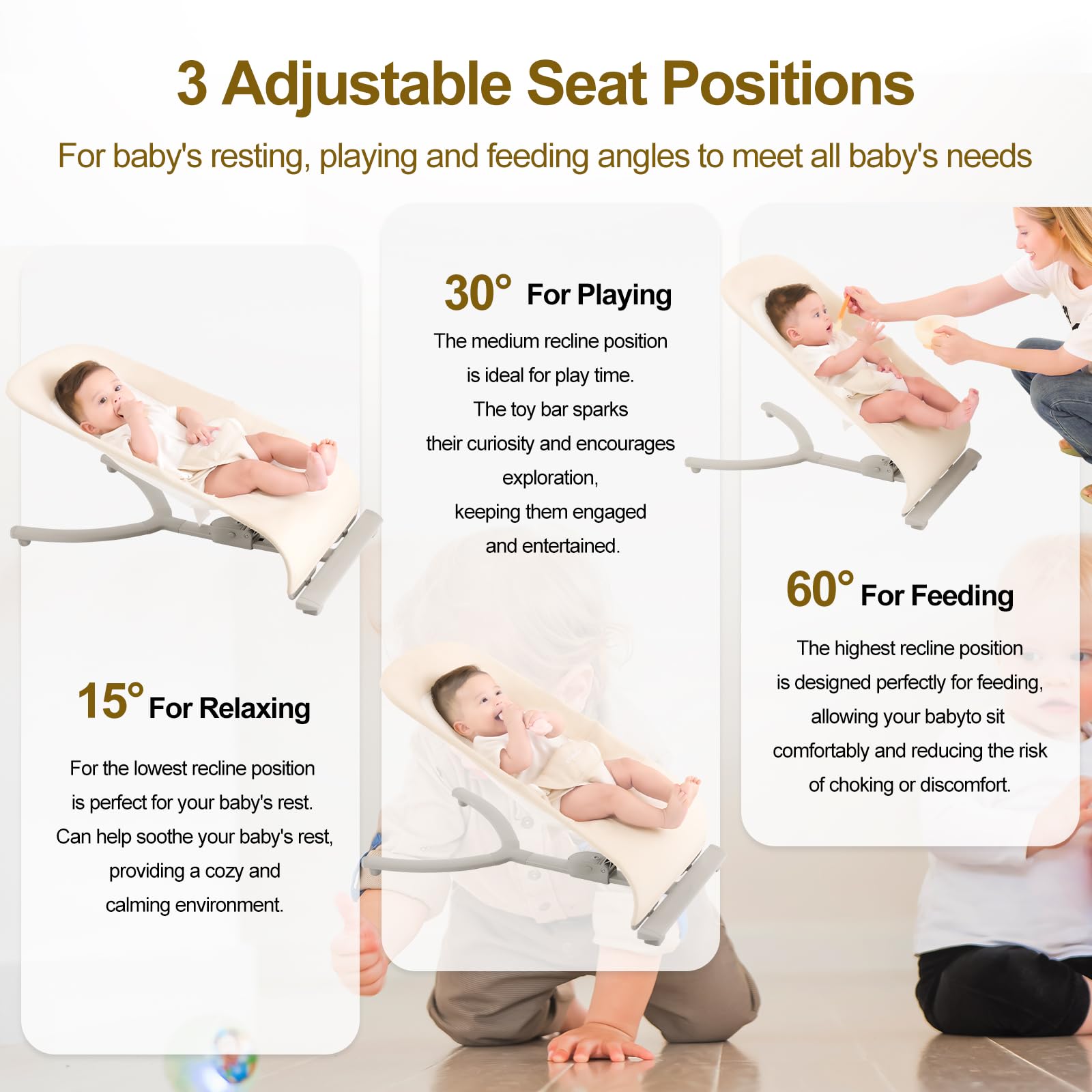 FlyBoss 3-in-1 recline positions demonstrate easy one-hand adjustment for comfort.