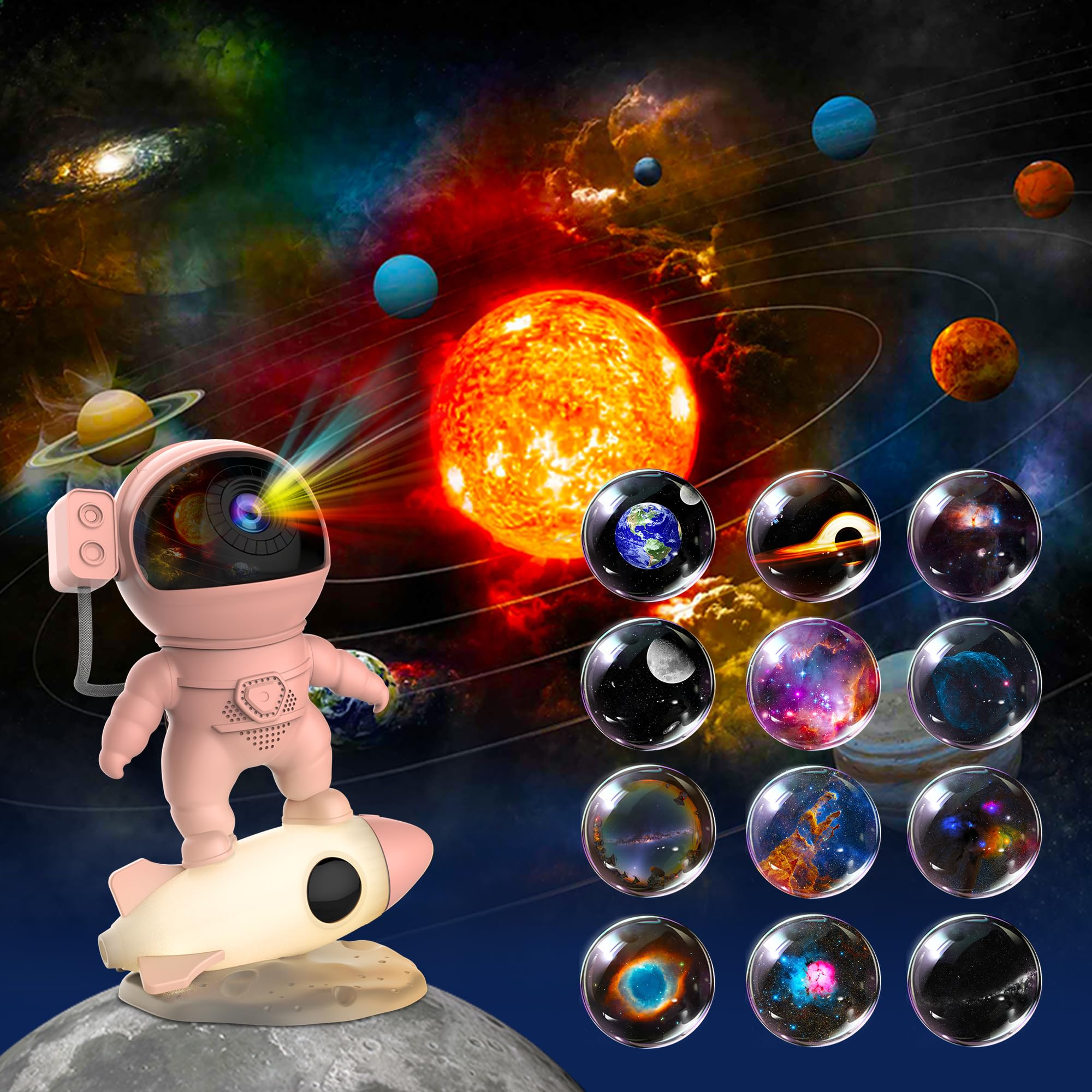 FlyEagle Astronaut Galaxy Projector front view creates immersive bedtime space