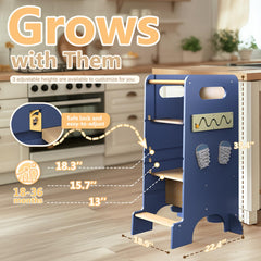 FlyingBoom Toddler Tower clock and lace-up gear board encourages active play.