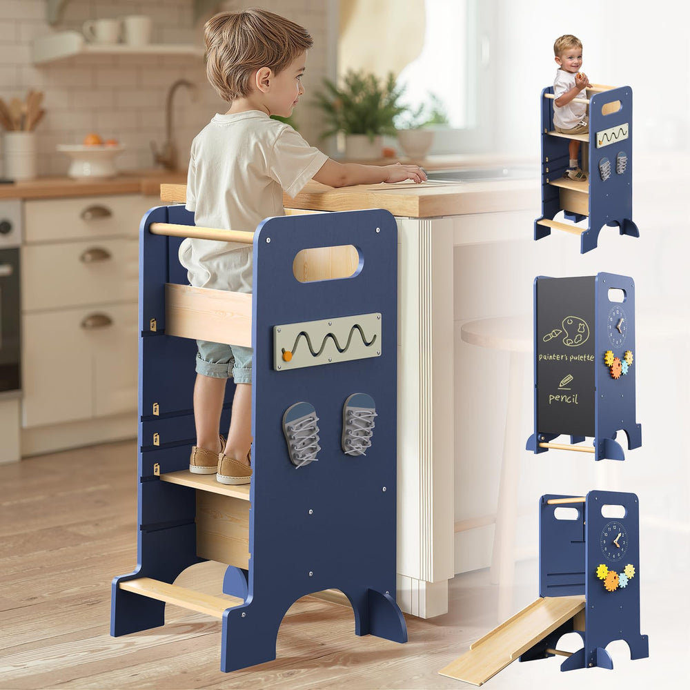 FlyingBoom Toddler Tower 4-in-1 durable frame supports confident climbs.
