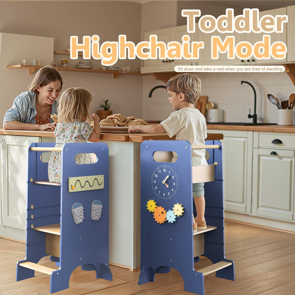 FlyingBoom Toddler Tower rear protective board shields tiny climbers during use.