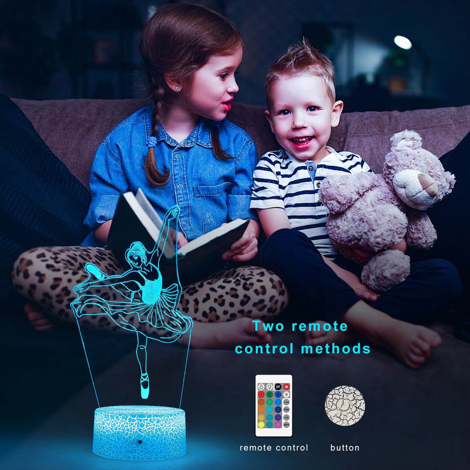 FlyonSea Ballet Night Light touch control base enables quick color changes for bedtime fun