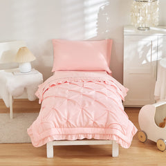 Flysheep toddler bedding comforter pink with pinch pleats for cozy warmth