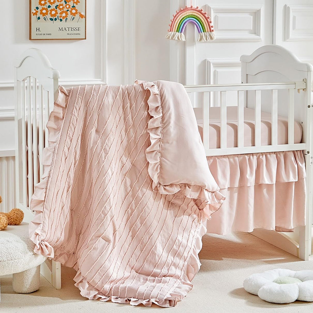 Flysheep tufted stripes crib bedding in soft microfiber for year-round comfort