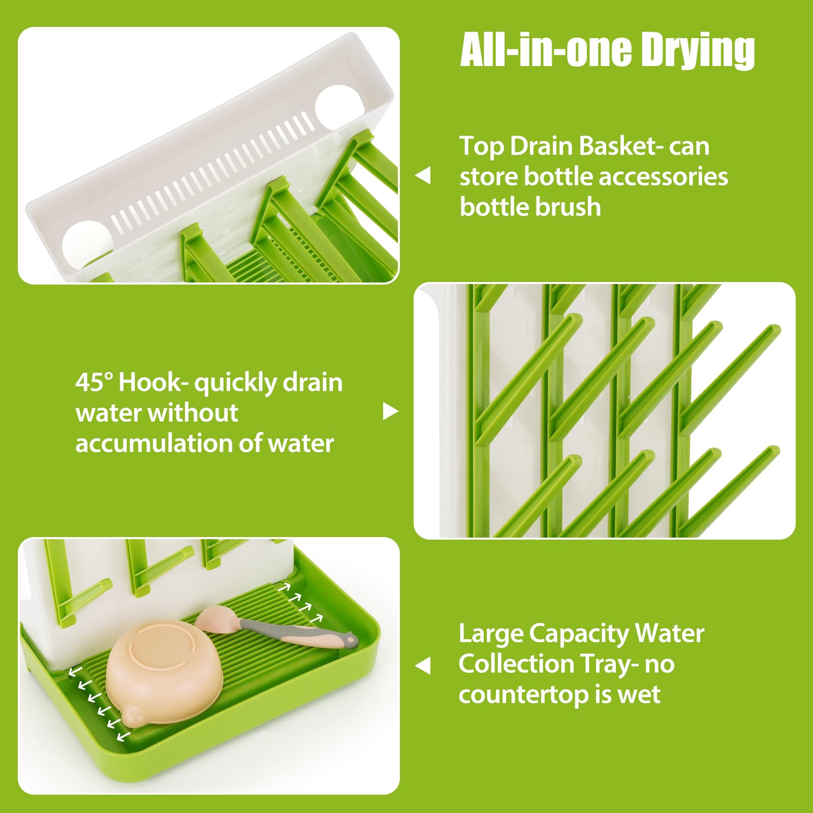 Flysich drying rack back storage area keeps nipples and small parts neatly organized