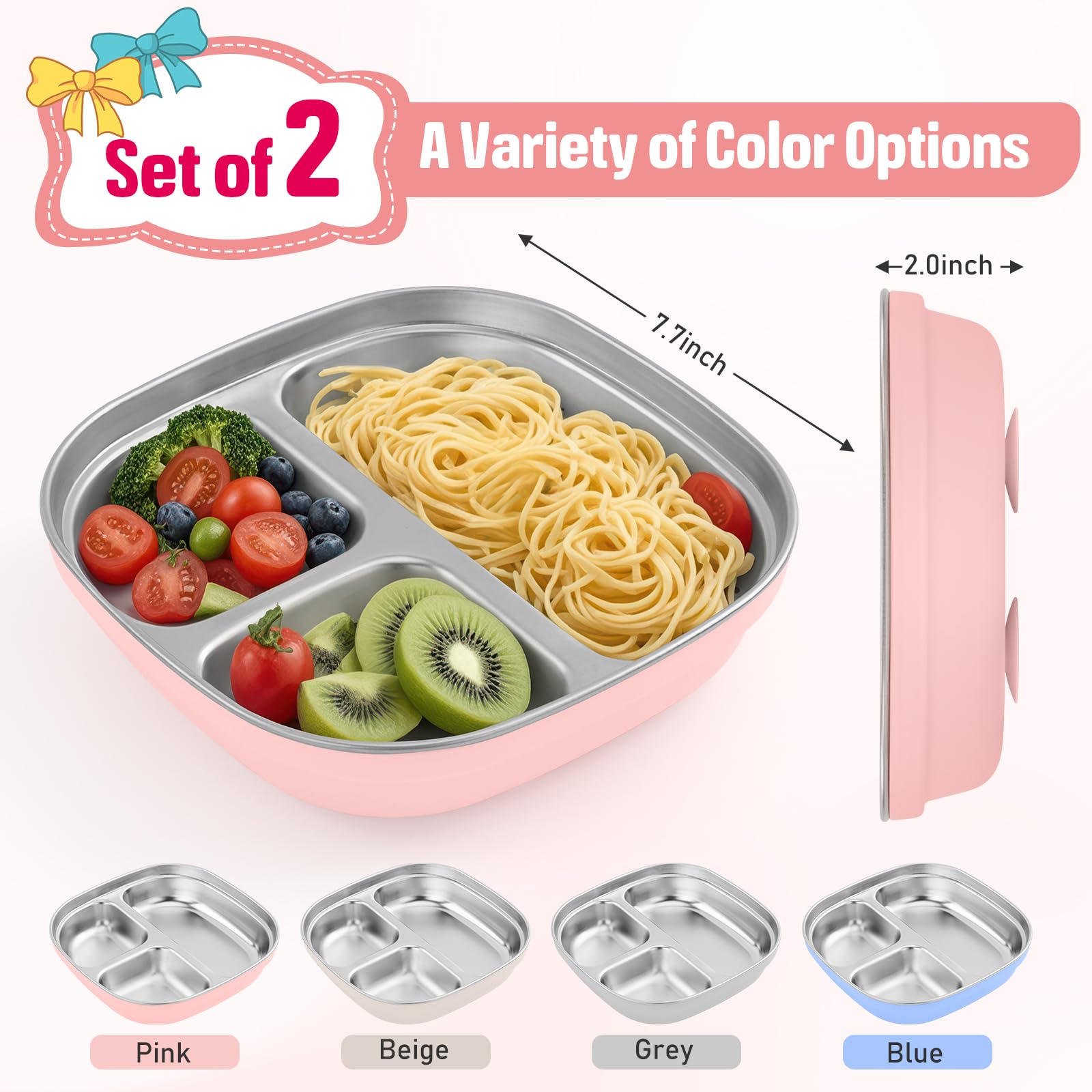 Flysich toddler plate divided sections guiding portion control for growing kids.