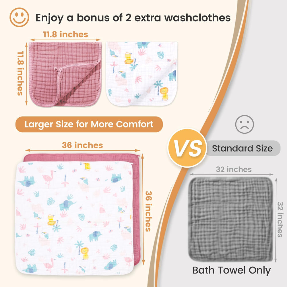 Fmebaby hooded towel close-up showing six-layer absorbent muslin