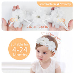 Fmeida baby headband flower bows soft cotton lace on tiny head