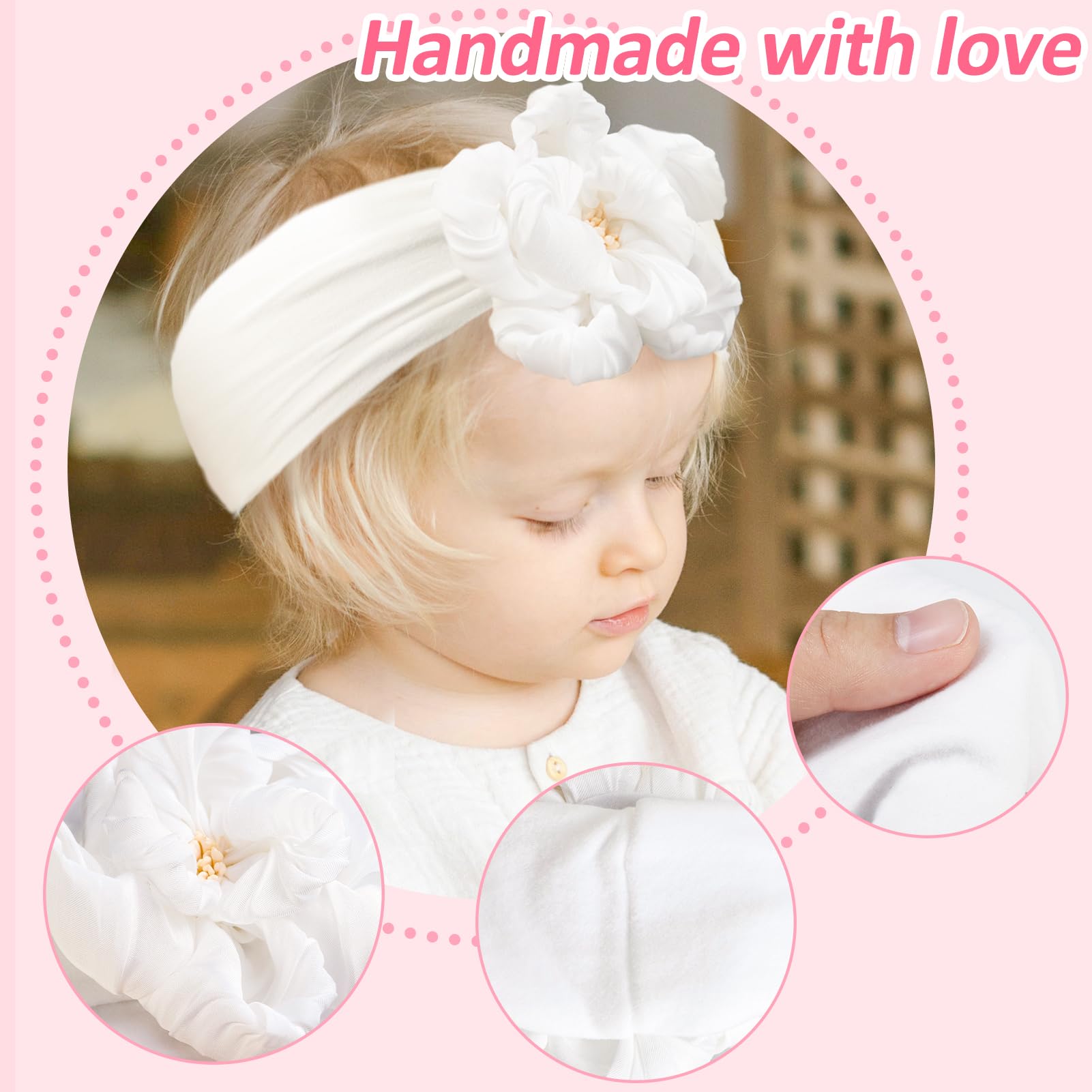 Fmeida nylon headband on a newborn during a relaxed photoshoot.