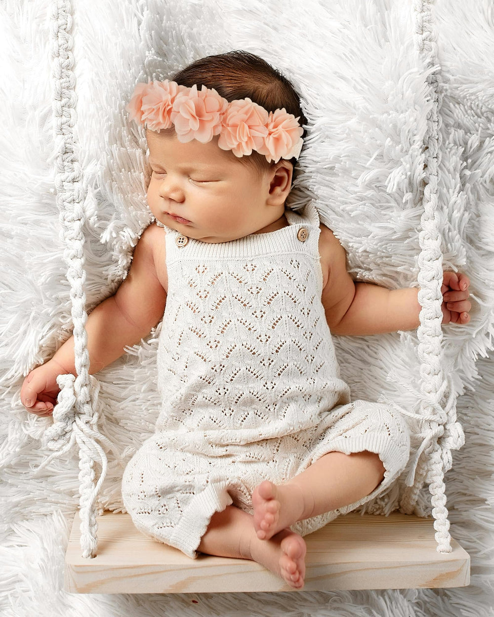 Fmeida peach flower crown closeup highlights delicate chiffon texture