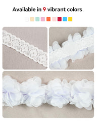 Fmeida chiffon headband close-up highlights natural whiteness and delicate fabric.