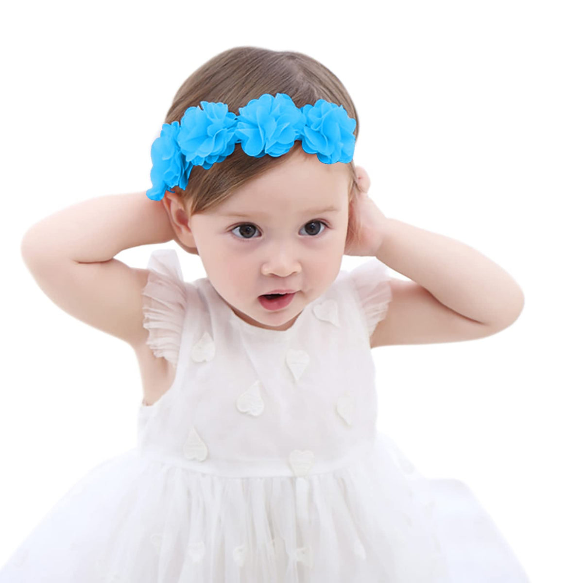 Fmeida cute baby headband in sky blue flower crown for photography prop
