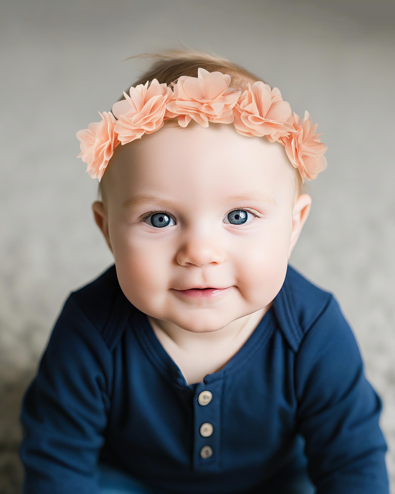 Fmeida flower crown headband with adjustable band for 4-24 month babies.
