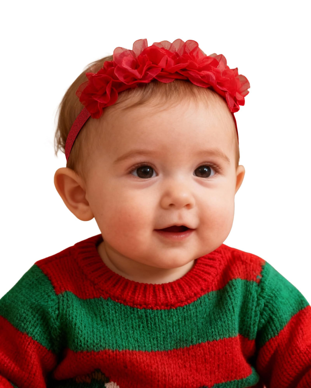 Fmeida flower crown headband in red bow for baby photography sessions.