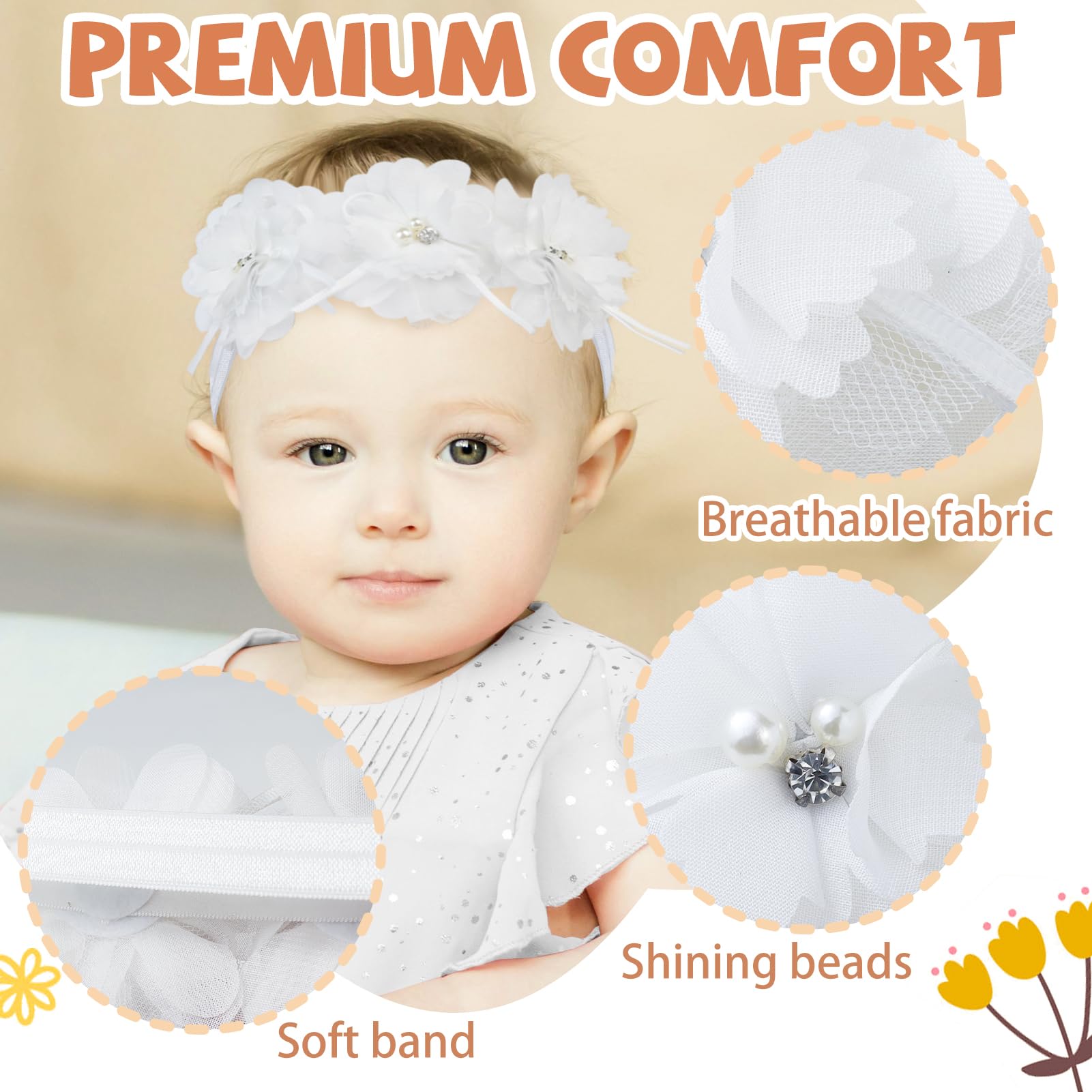 Fmeida flower headband for baby girl 4-24 months wearing comfortably