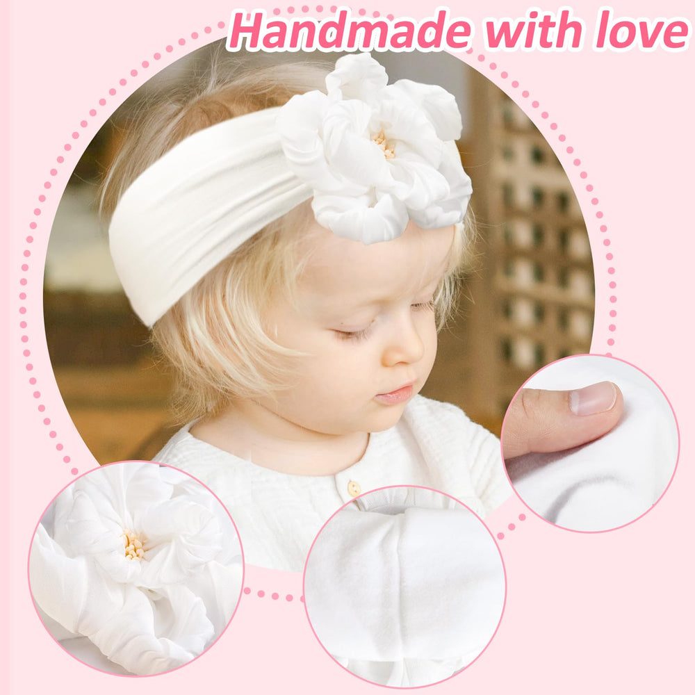 Fmeida soft-stretch nylon headband on baby's head for comfort