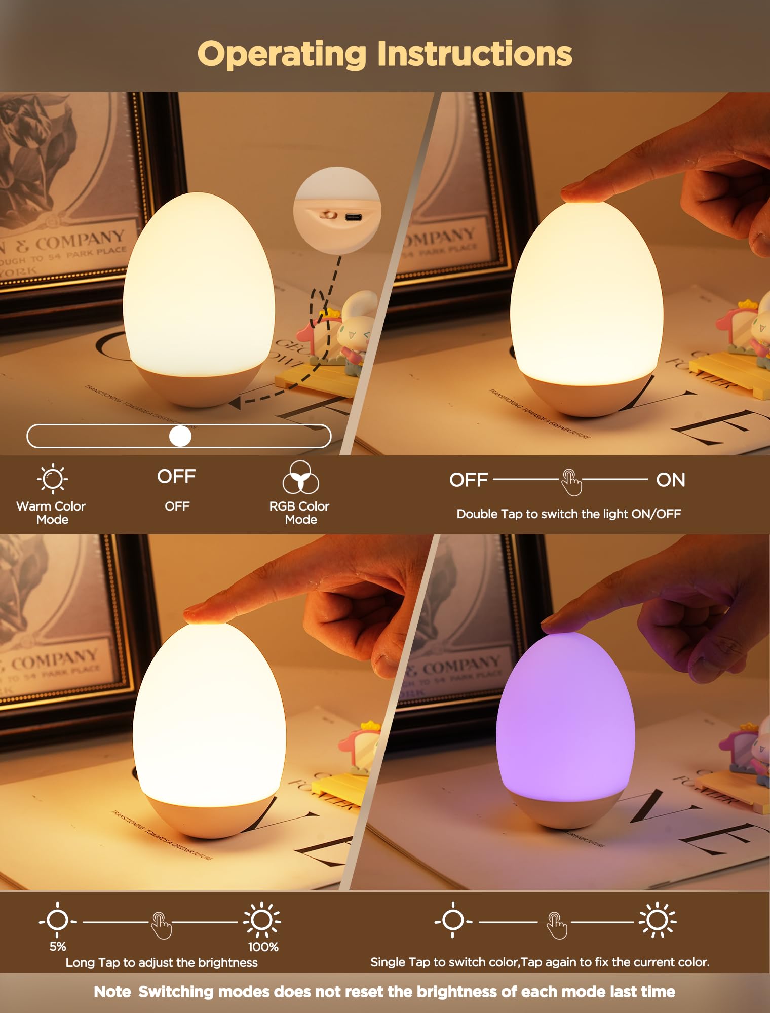 FNMYCO Egg Light brightness-memory preserves last settings between uses for convenience